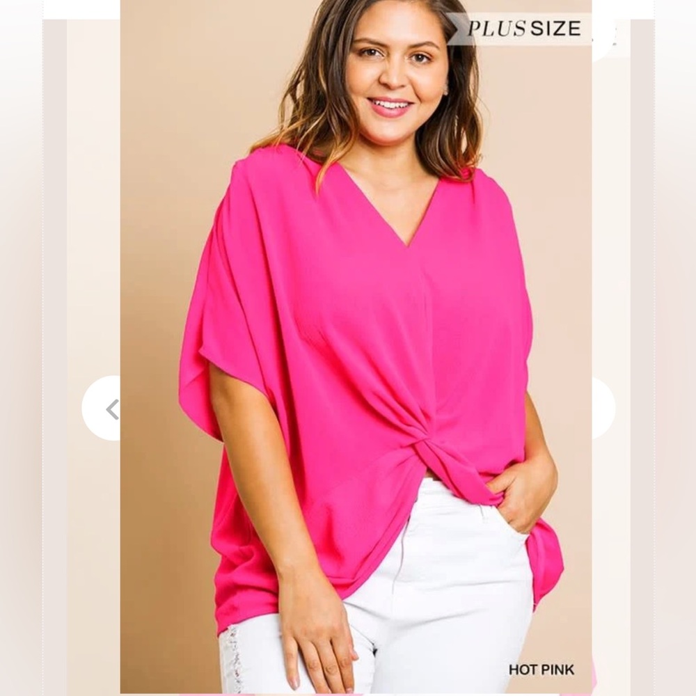 Umgee pink front knot pink plus size blouse size 2. XL.
